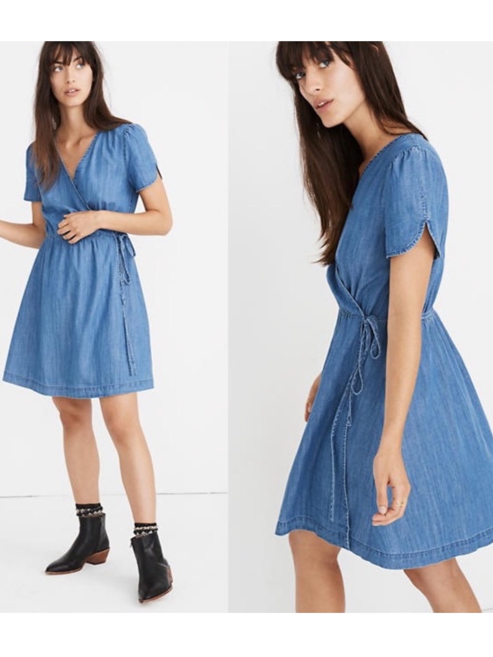 MADEWELL Chambray Denim Wrap Dress Cotton/Lyocell Size XS